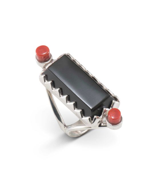 Carol Krena Black Jade and Coral Ring
