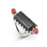 Carol Krena Black Jade and Coral Ring