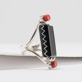 Carol Krena Black Jade and Coral Ring
