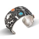 Danny Romero Sterling Silver Overlay Pictograph Cuff