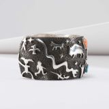 Danny Romero Sterling Silver Overlay Pictograph Cuff