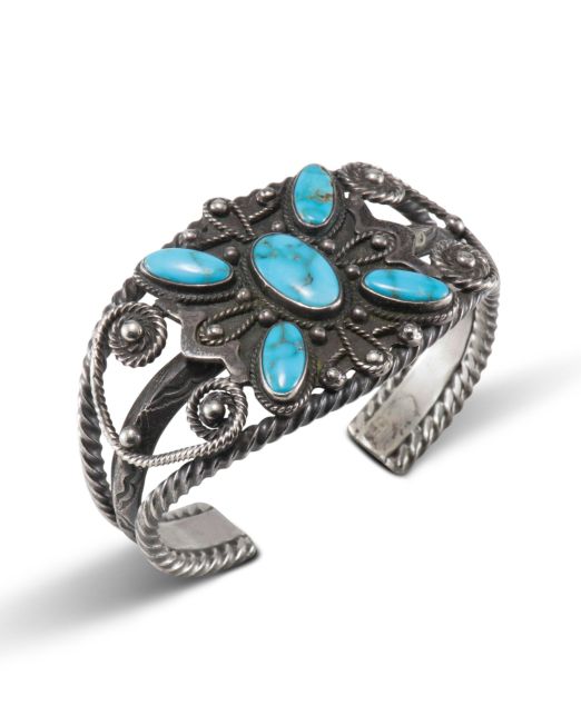 Vintage Navajo Lone Mountain Turquoise and Twisted Wire Cuff