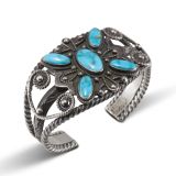 Vintage Navajo Lone Mountain Turquoise and Twisted Wire Cuff