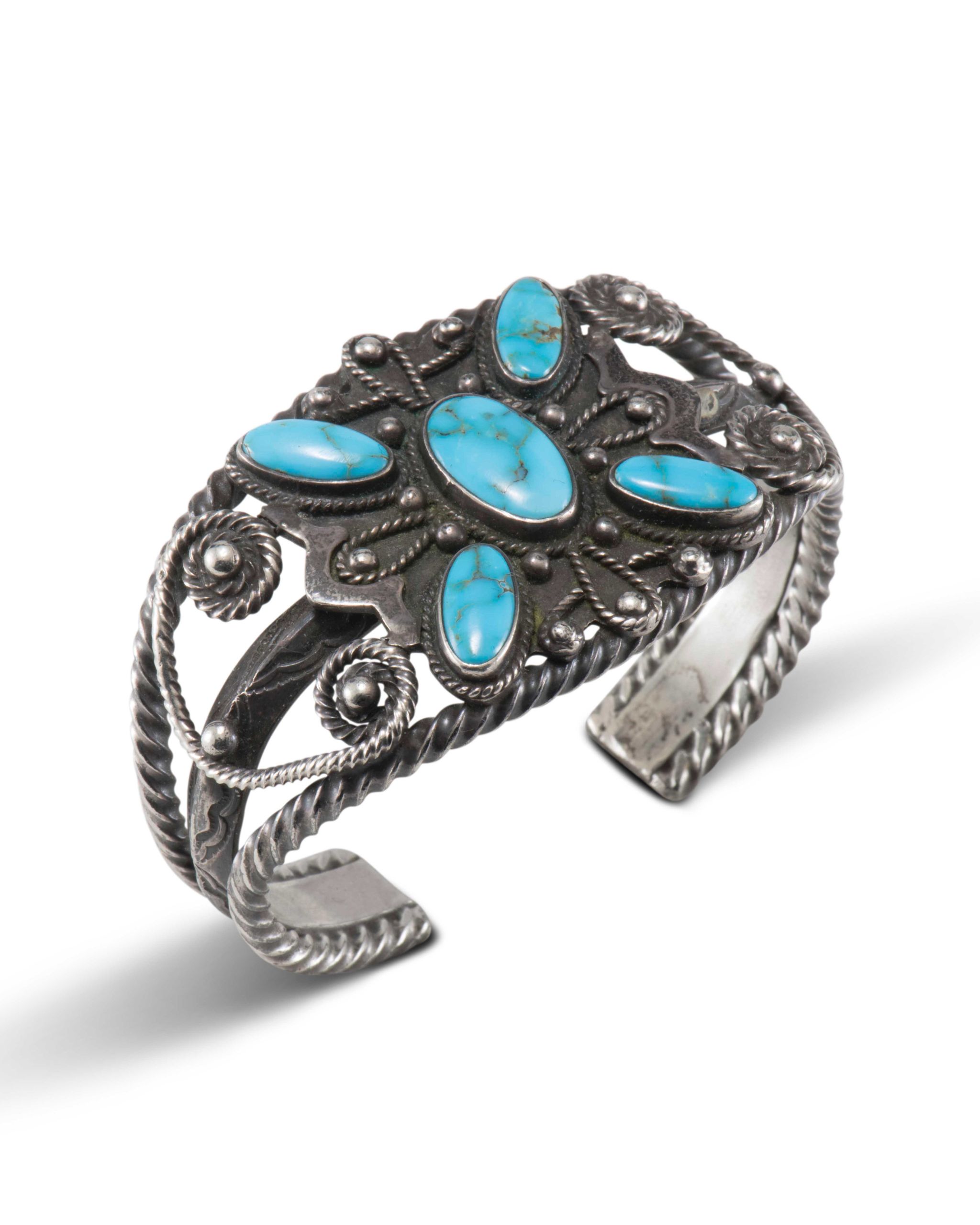 Vintage Navajo Lone Mountain Turquoise and Twisted Wire Cuff