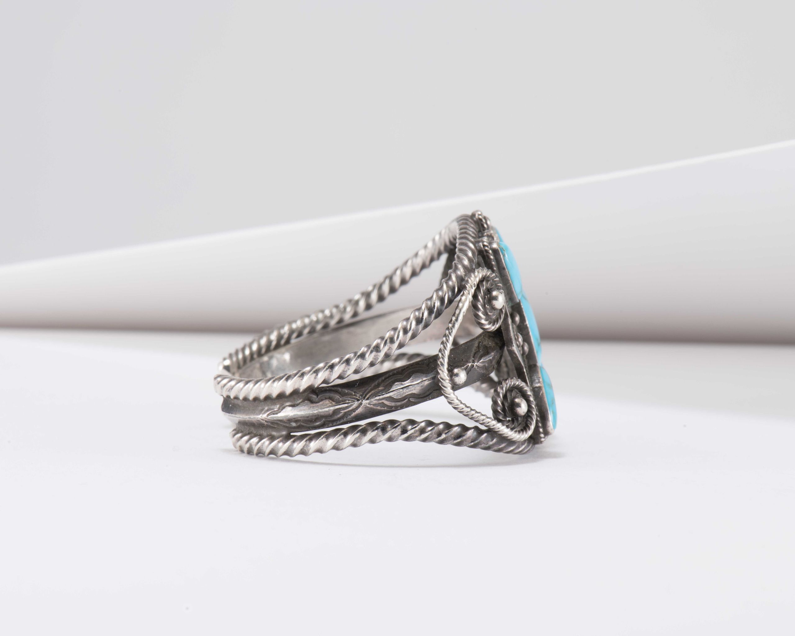 Vintage Navajo Lone Mountain Turquoise and Twisted Wire Cuff
