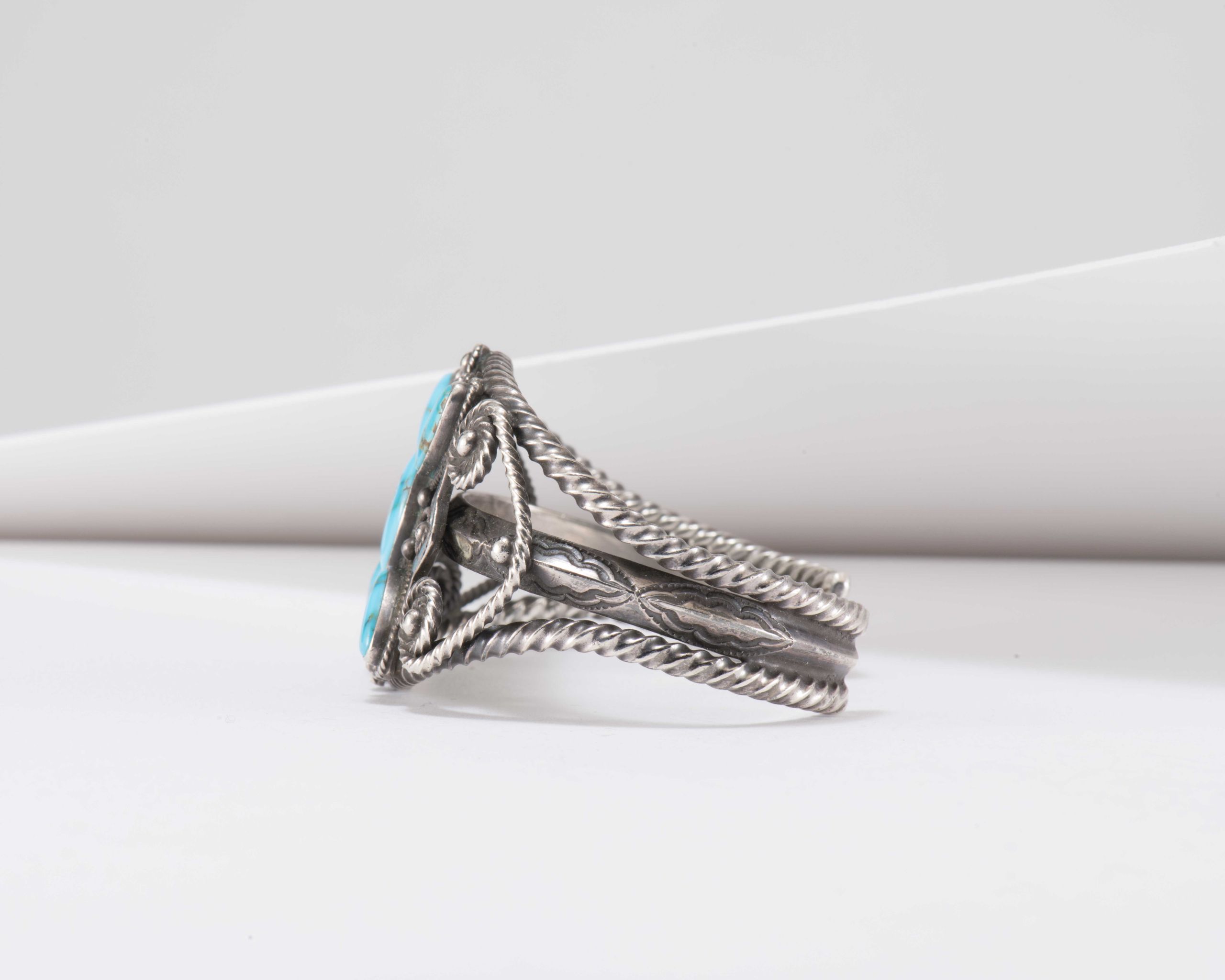 Vintage Navajo Lone Mountain Turquoise and Twisted Wire Cuff