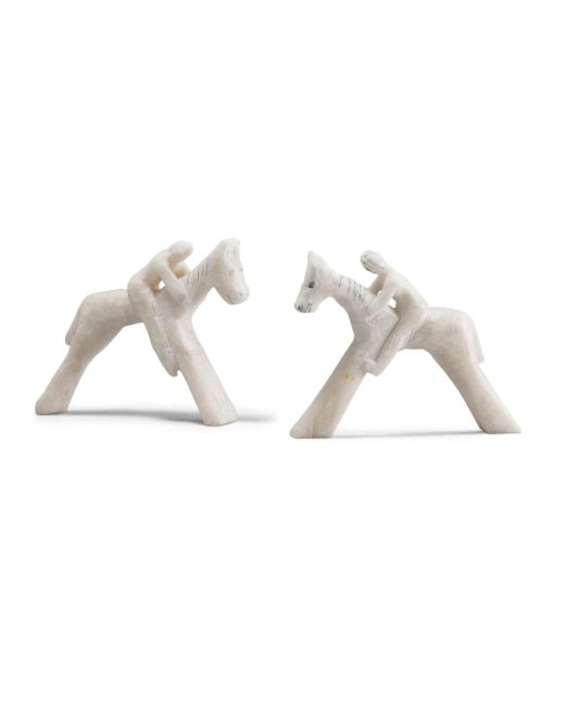 Jorge Lovato Pair of Horses with Riders Miniature Alabaster Carvings