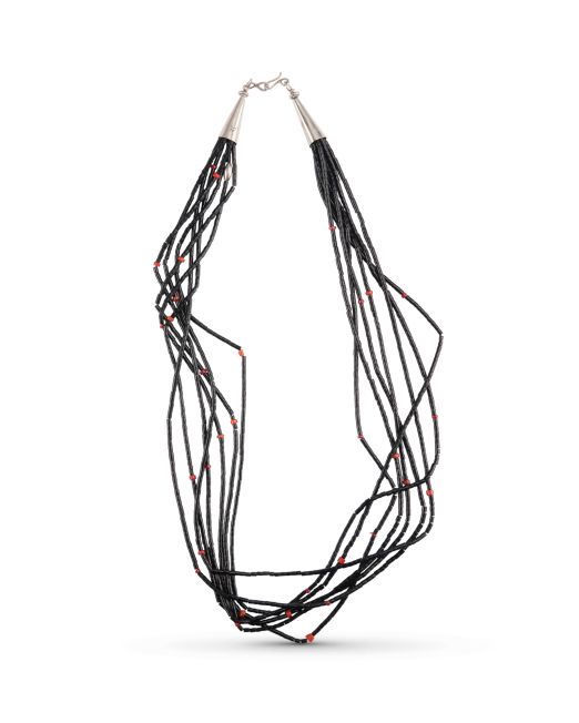 Mike Bird-Romero Seven Strand Jet Heishi Necklace with Coral Accents
