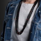 Mike Bird-Romero Seven Strand Jet Heishi Necklace with Coral Accents