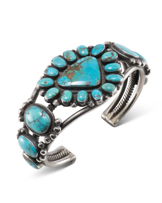 Vintage Navajo Blue Gem Turquoise Cluster Cuff