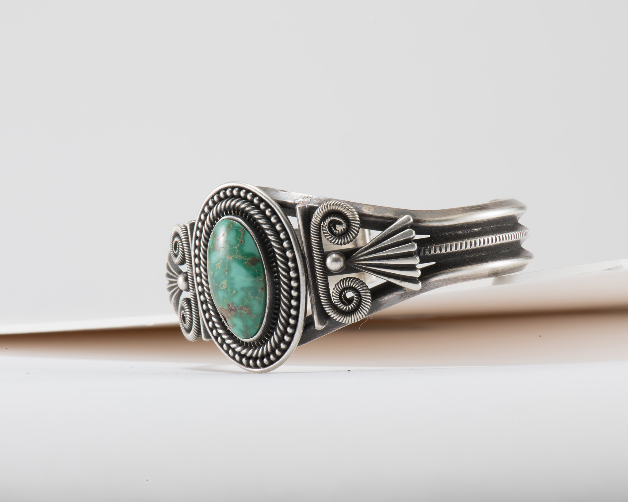 Steve Arviso Royston Turquoise Cuff with Intricate Silverwork