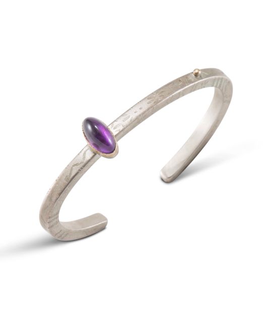 Shawn Bluejacket 14Kt Gold and Sterling Silver Cuff with Amethyst