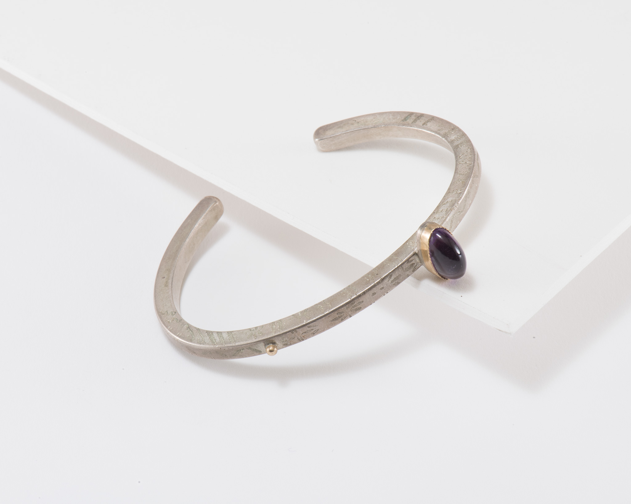 Shawn Bluejacket 14Kt Gold and Sterling Silver Cuff with Amethyst