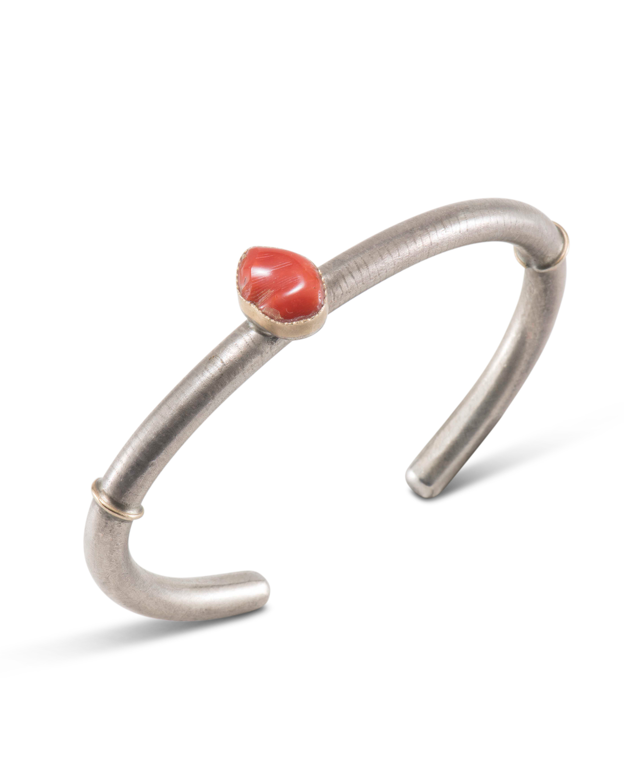 Shawn Bluejacket 14Kt Gold and Sterling Silver Cuff with Coral