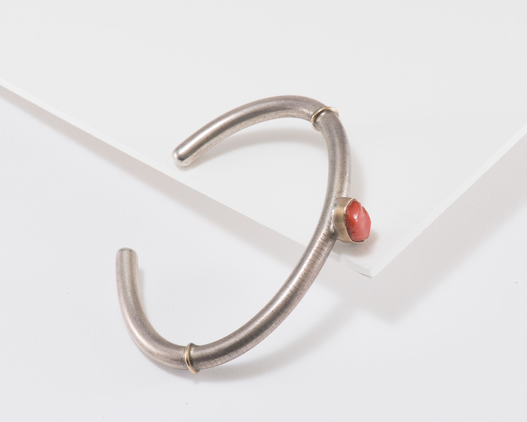 Shawn Bluejacket 14Kt Gold and Sterling Silver Cuff with Coral