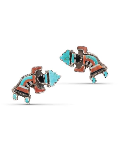 Vintage Zuni Inlay Rainbow Man Earrings