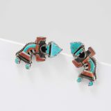 Vintage Zuni Inlay Rainbow Man Earrings