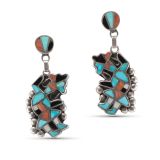 Vintage Zuni Inlay Rainbow Man Earrings Circa 1940s