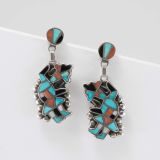Vintage Zuni Inlay Rainbow Man Earrings Circa 1940s