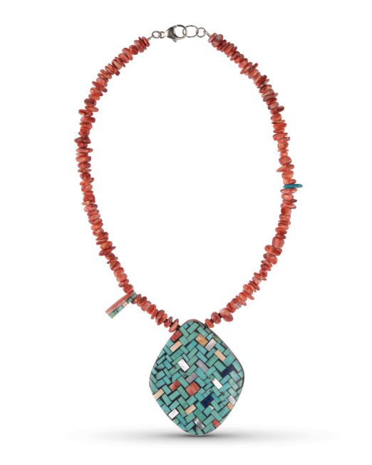 Charlene Reano Mosaic Inlay Reservable Spiny Oyster Shell Necklace