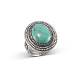 Steve Arviso Royston Turquoise Ring with Intricate Silverwork