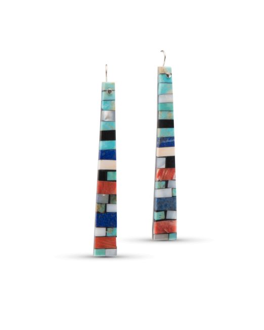 Charlene Reano Stacked Mosaic Inlay Earrings on Mother of Pearl