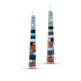 Charlene Reano Stacked Mosaic Inlay Earrings on Mother of Pearl