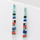 Charlene Reano Stacked Mosaic Inlay Earrings on Mother of Pearl