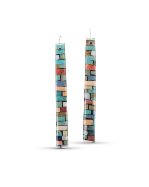 Charlene Reano Mosaic Inlay Earrings on Mother of Pearl