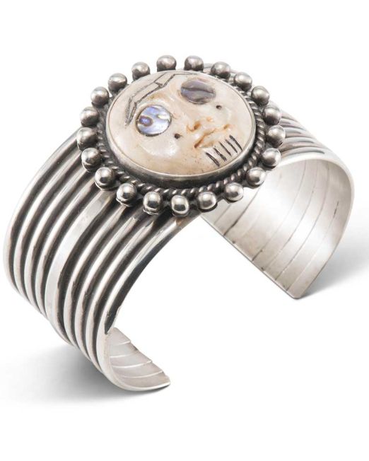 Mike Bird-Romero Carved Deer Antler with Abalone Shell Face Cuff