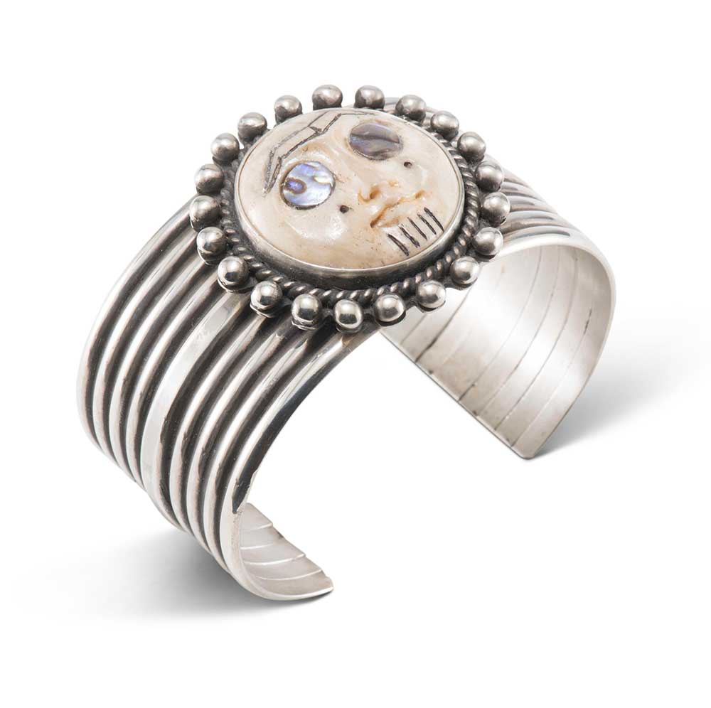 Mike Bird-Romero Carved Deer Antler with Abalone Shell Face Cuff