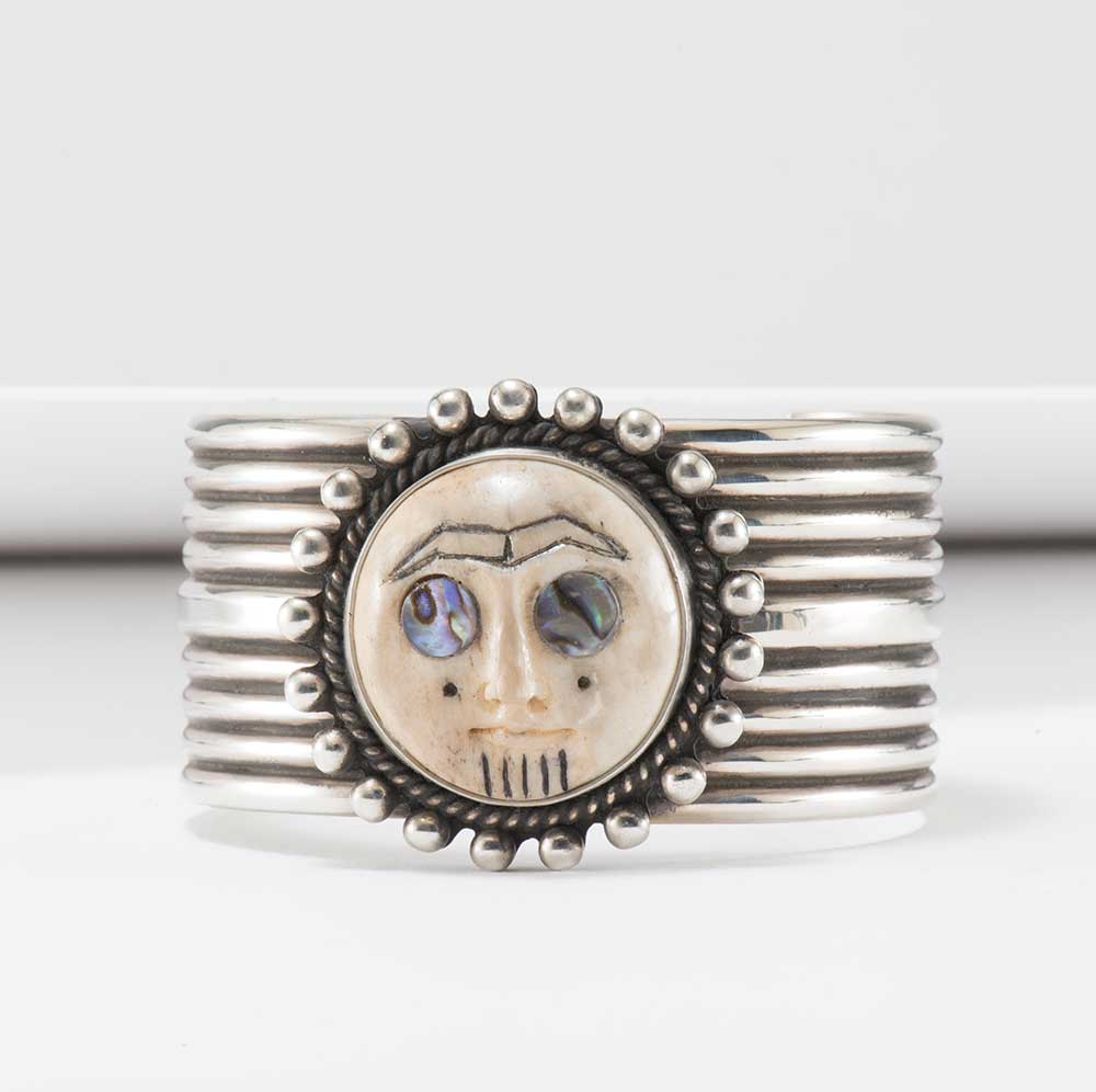Mike Bird-Romero Carved Deer Antler with Abalone Shell Face Cuff