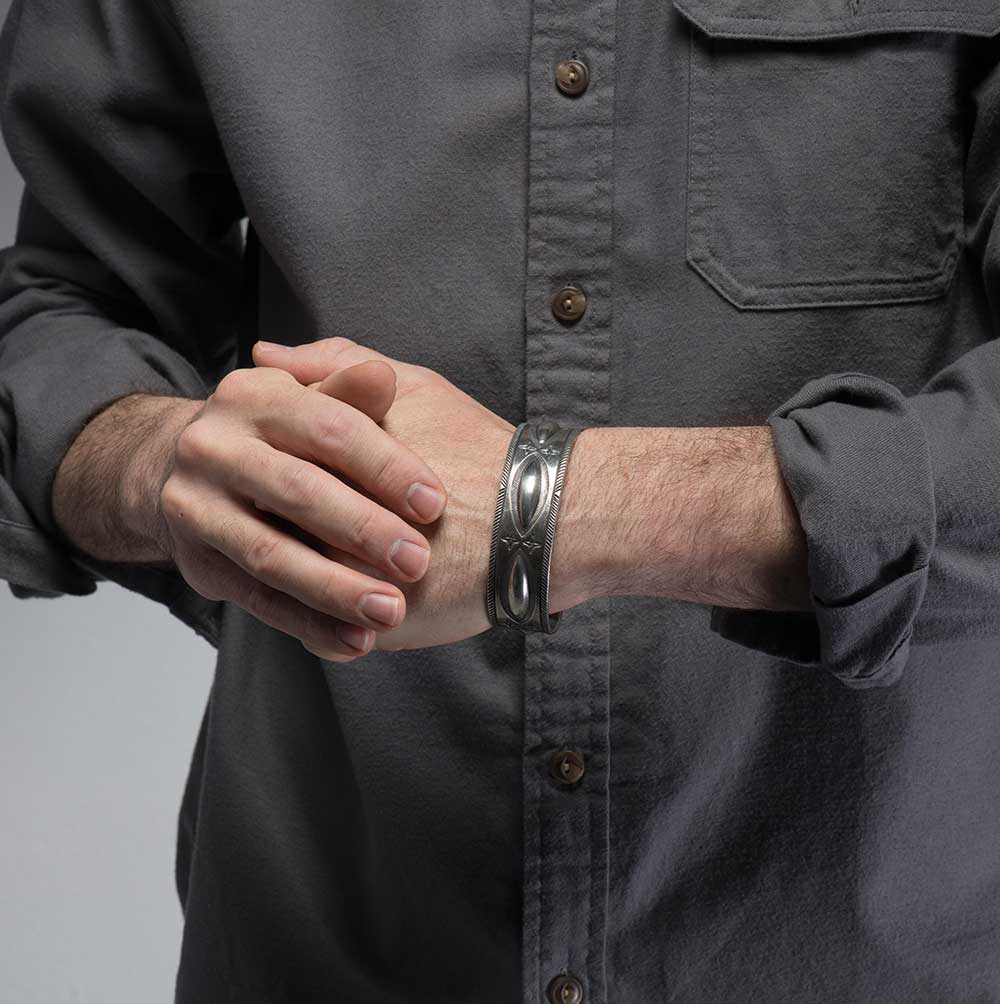 Jesse Robbins Coin Silver Repoussé Cuff - Four Winds Gallery
