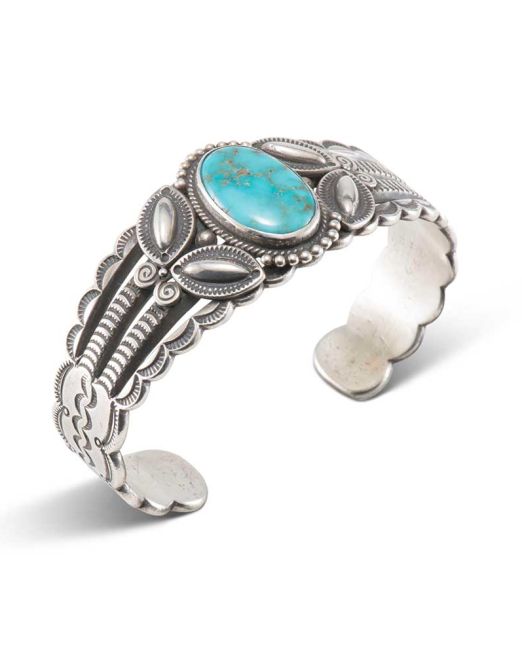 Perry Shorty Sterling Silver Cuff with Blue Gem Turquoise