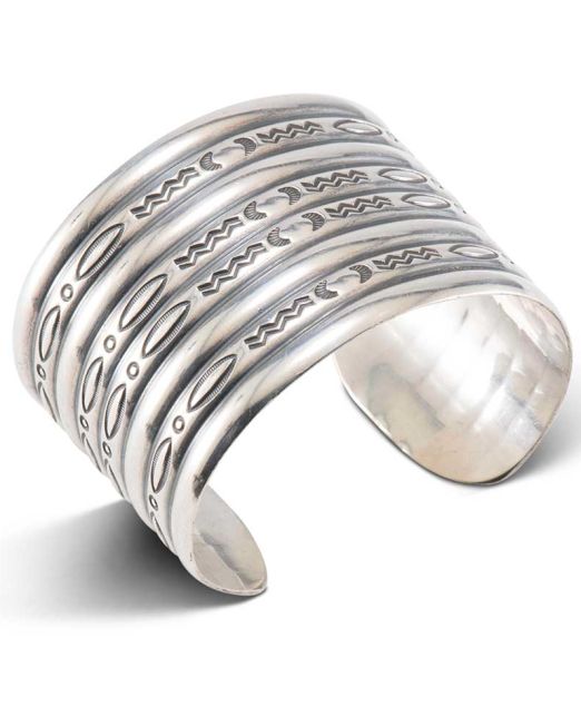 Vintage Navajo Stamped Sterling Silver Wide Cuff