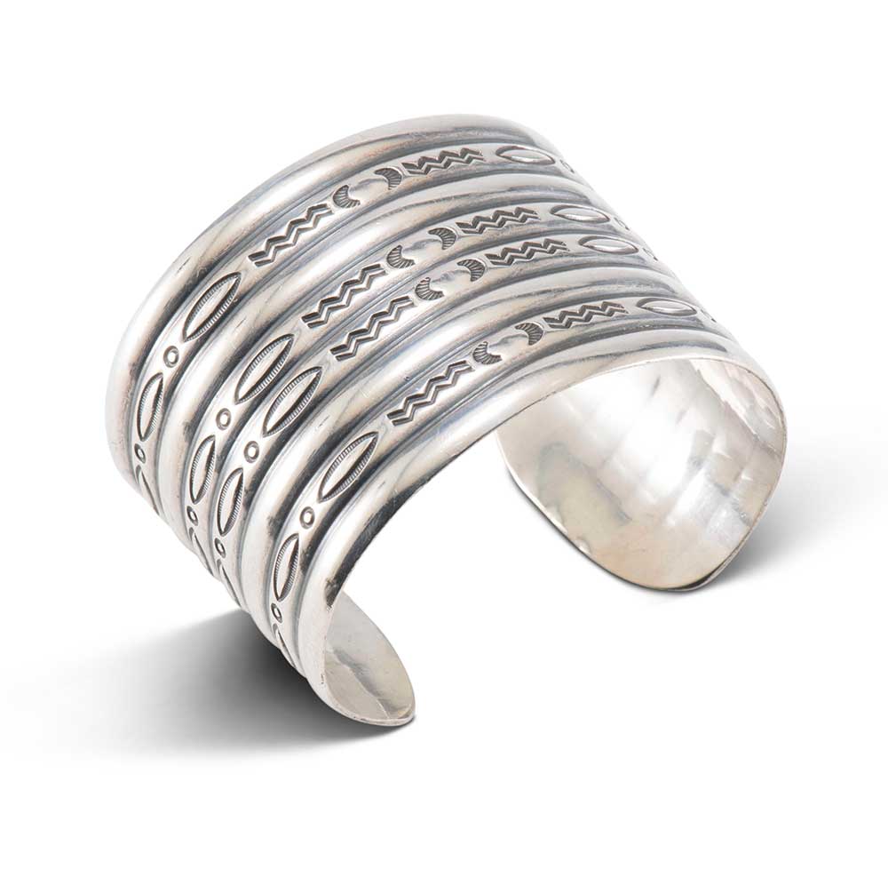 Vintage Navajo Stamped Sterling Silver Wide Cuff - Four Winds Gallery