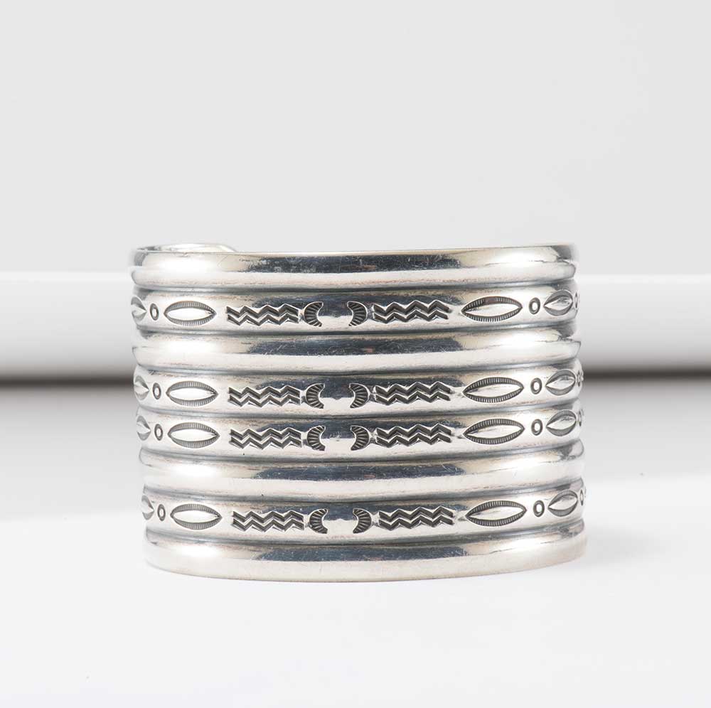 Vintage Navajo Stamped Sterling Silver Wide Cuff - Four Winds Gallery