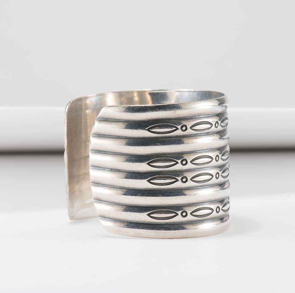 Vintage Navajo Stamped Sterling Silver Wide Cuff - Four Winds Gallery