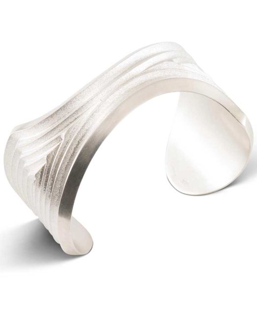 Maria Samora Matte Silver Ripple "S" Cuff