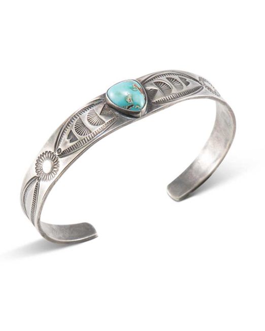 Vintage Navajo Turquoise and Stamped Silver Cuff