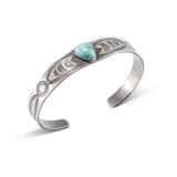 Vintage Navajo Turquoise and Stamped Silver Cuff