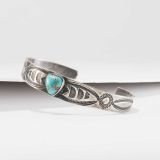 Vintage Navajo Turquoise and Stamped Silver Cuff