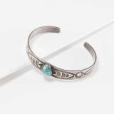 Vintage Navajo Turquoise and Stamped Silver Cuff