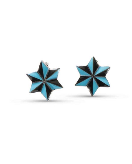 Turquoise and Jet Inlay Star Earrings