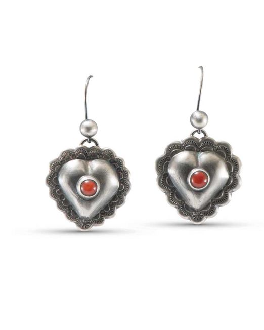 Jesse Robbins Heart Earrings with Coral Accent