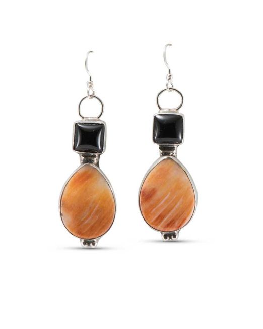 Rose Swett Spiny Oyster Shell and Onyx Earrings