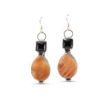 Rose Swett Spiny Oyster Shell and Onyx Earrings