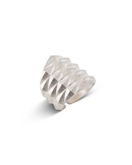 Maria Samora Matte Silver Diamond Peak Ring