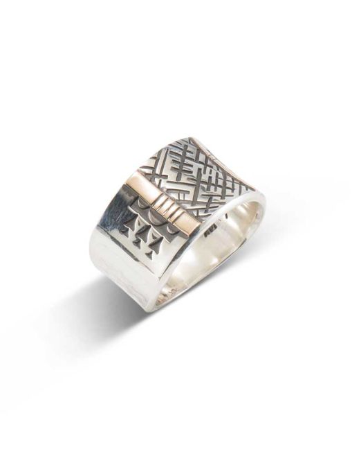 Norbert Peshlakai Concave Sterling Ring with 14Kt Gold