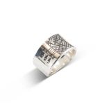 Norbert Peshlakai Concave Sterling Ring with 14Kt Gold